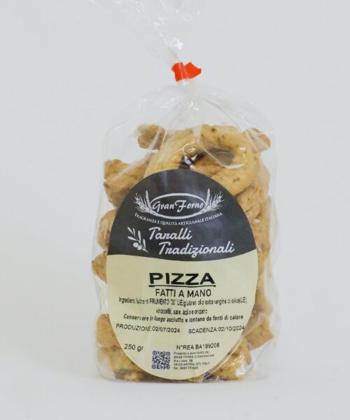 Taralli alla Pizza – Taralli Artigianali Fatti a Mano con Pomodoro, Origano e Olio Extravergine di Oliva